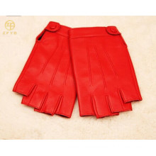 Girls/ladies dress sex red color leather gloves with fingerless